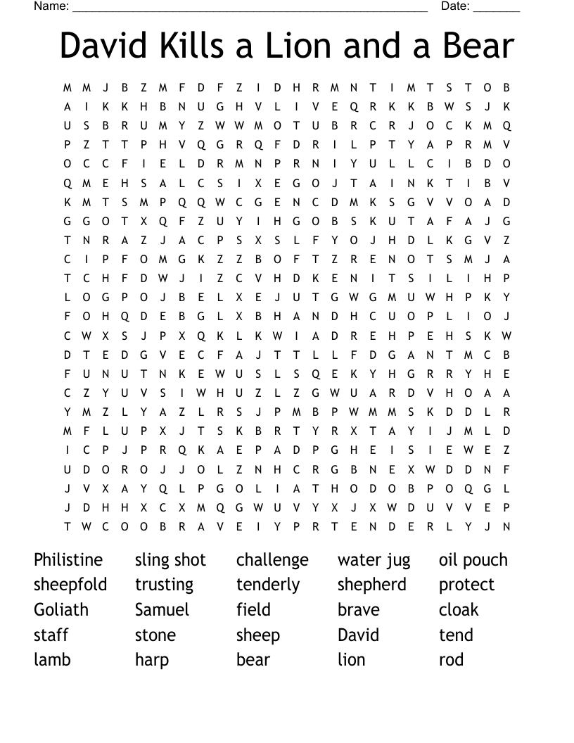 David Kills a Lion and a Bear Word Search