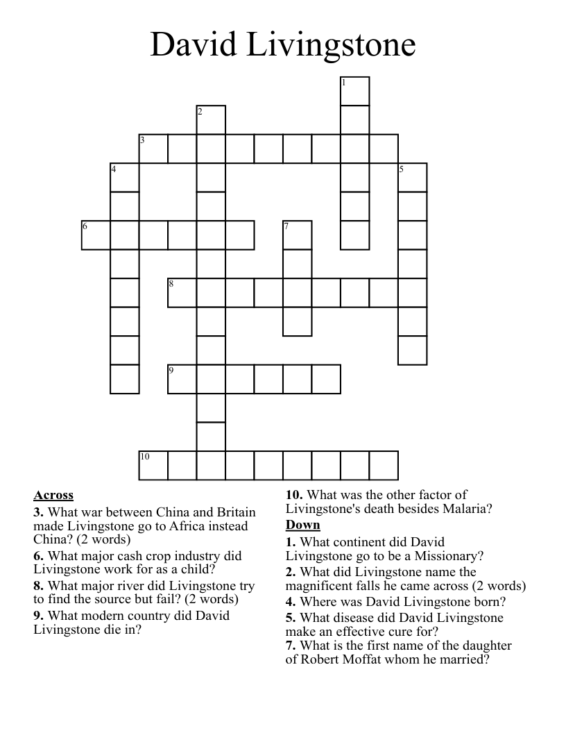 David Livingstone Crossword