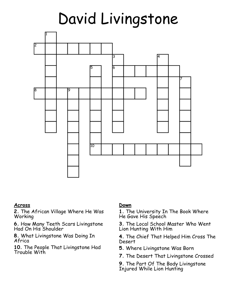 David Livingstone Crossword
