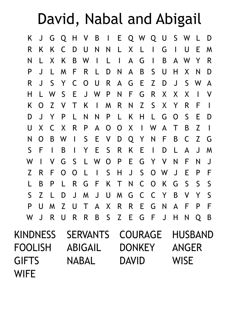 David, Nabal and Abigail Word Search