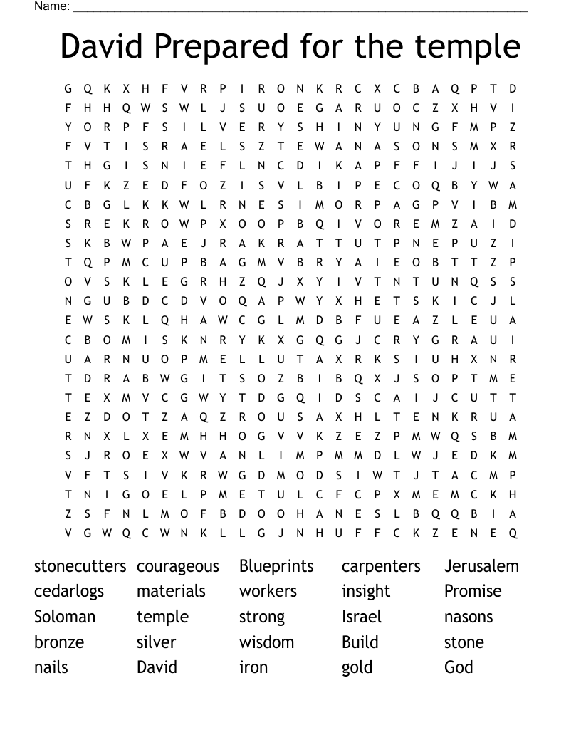 David Prepared for the temple Word Search