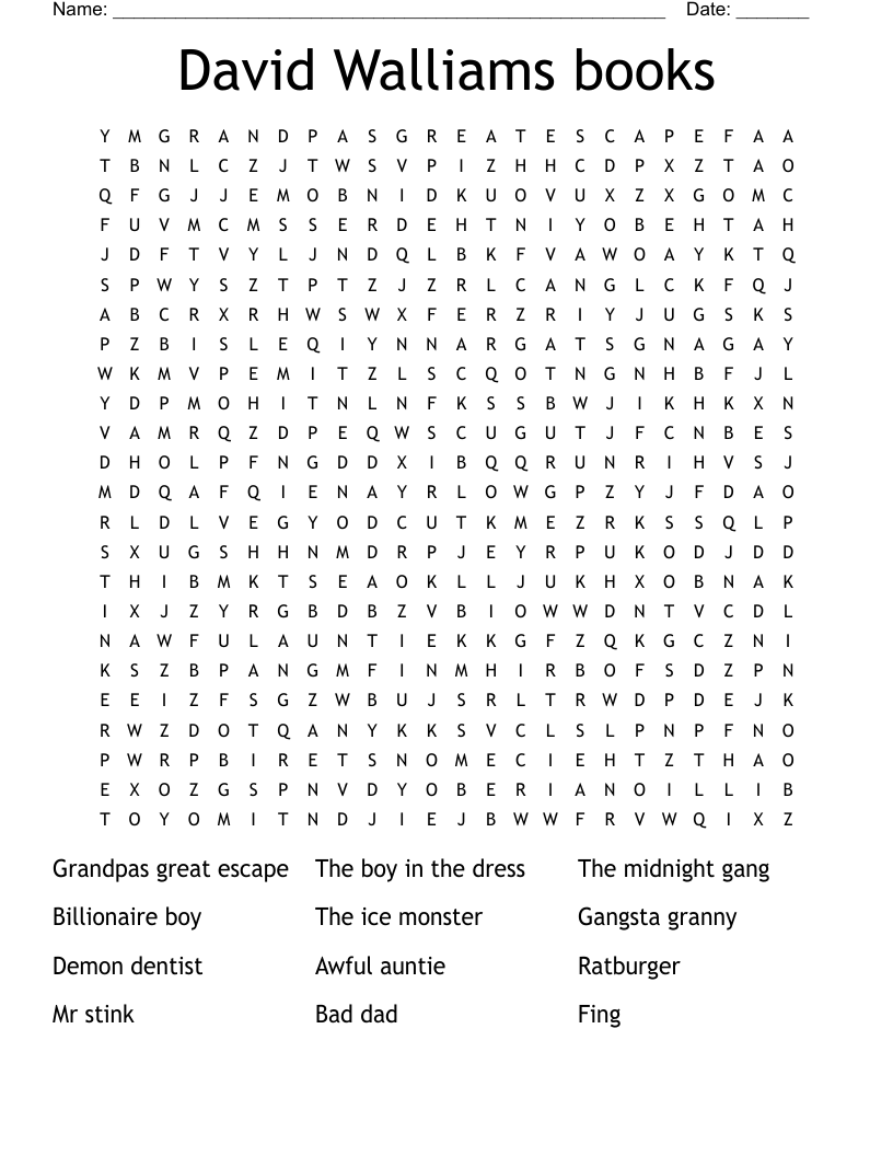 David Walliams books Word Search