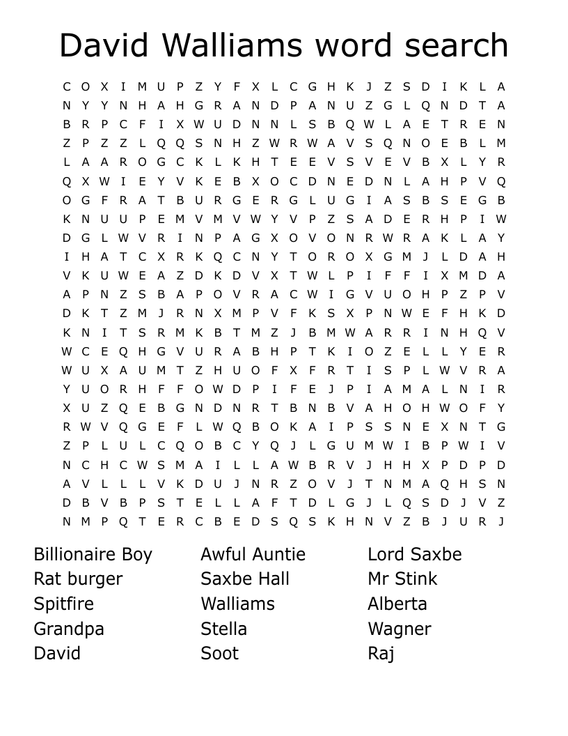 David Walliams word search