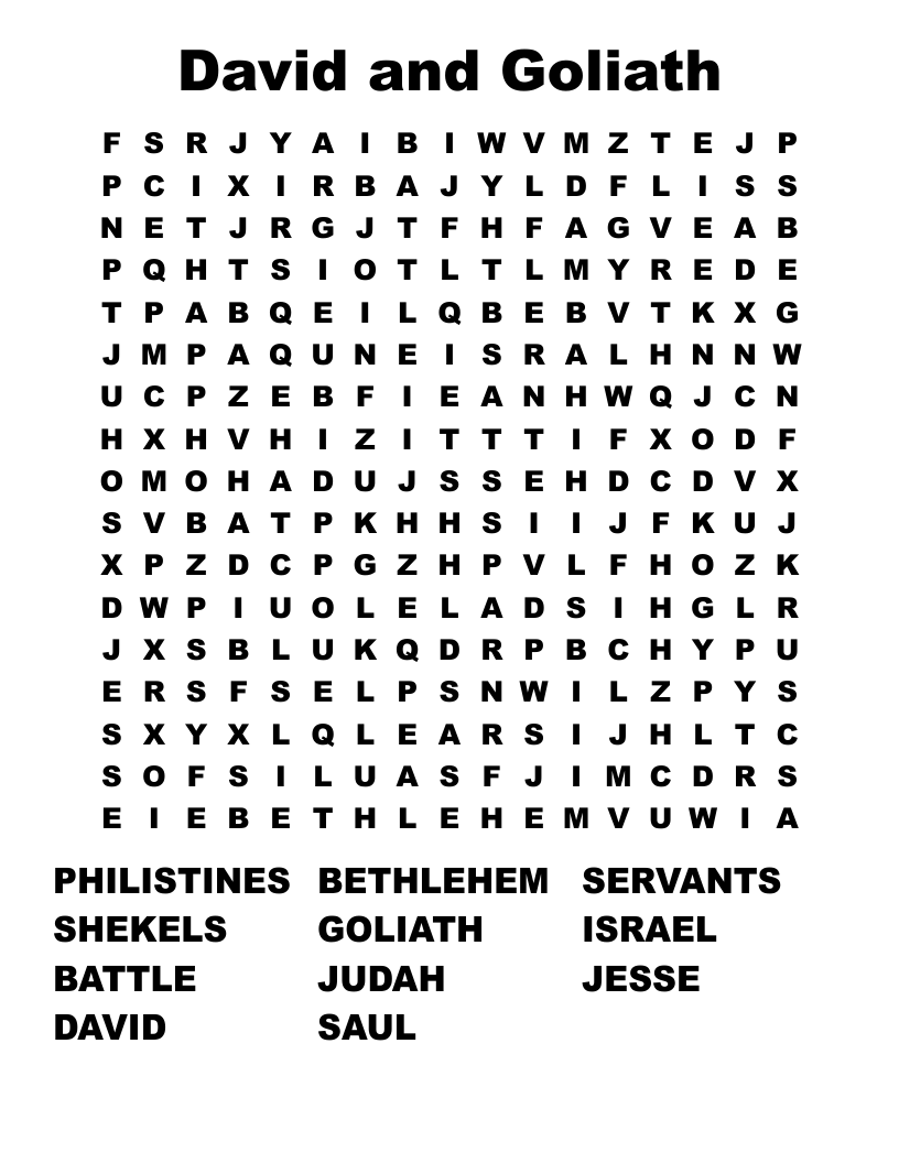 David and Goliath Word Search