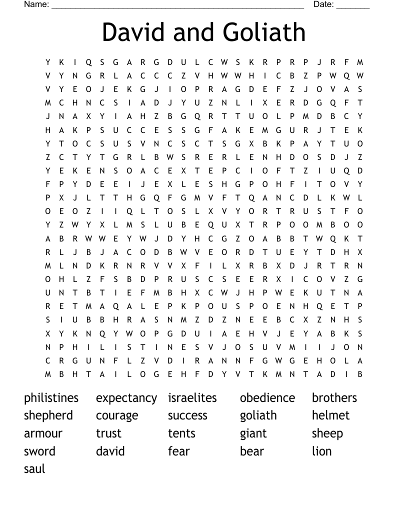 David and Goliath Word Search