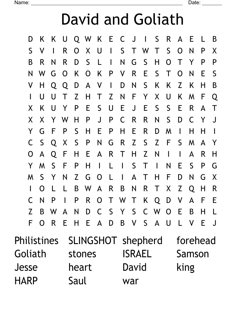 David and Goliath Word Search