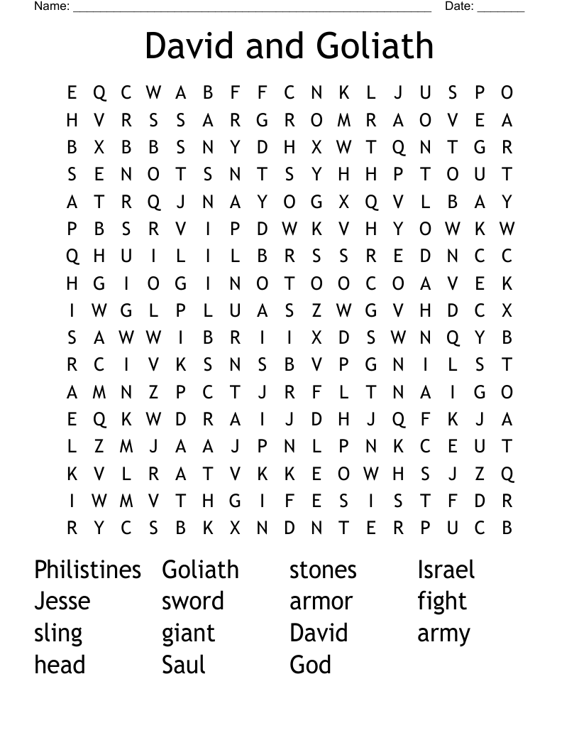 David and Goliath Word Search