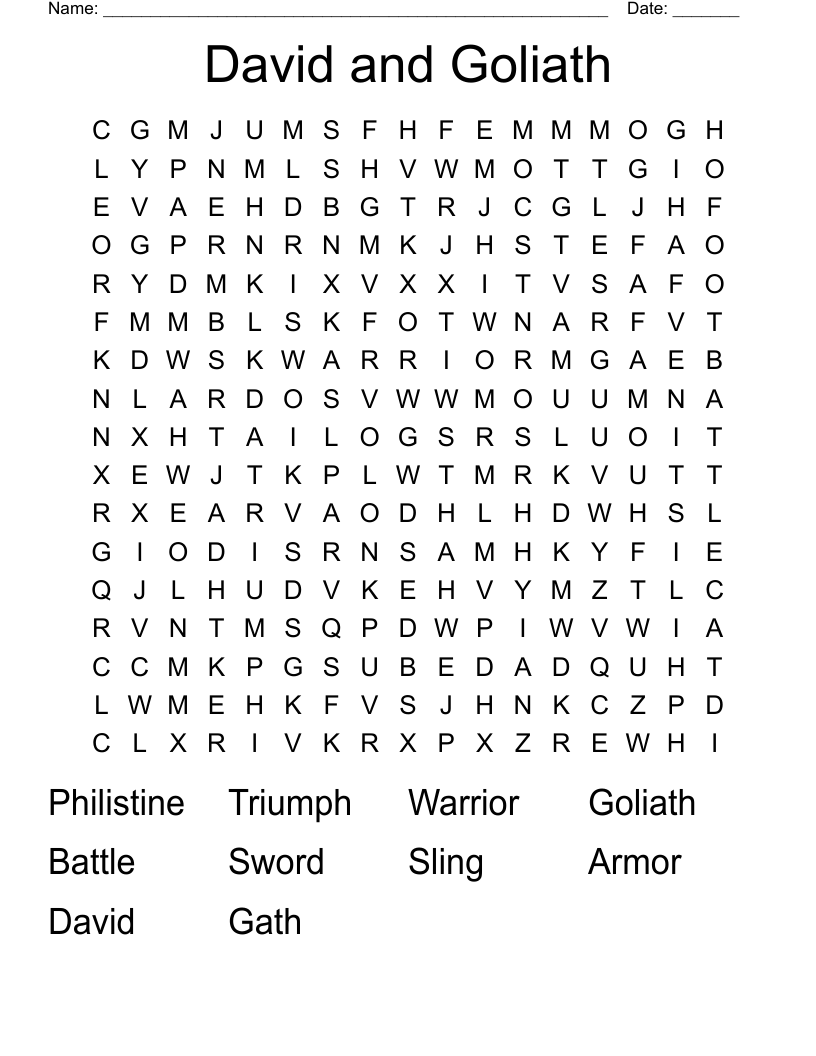 David and Goliath Word Search