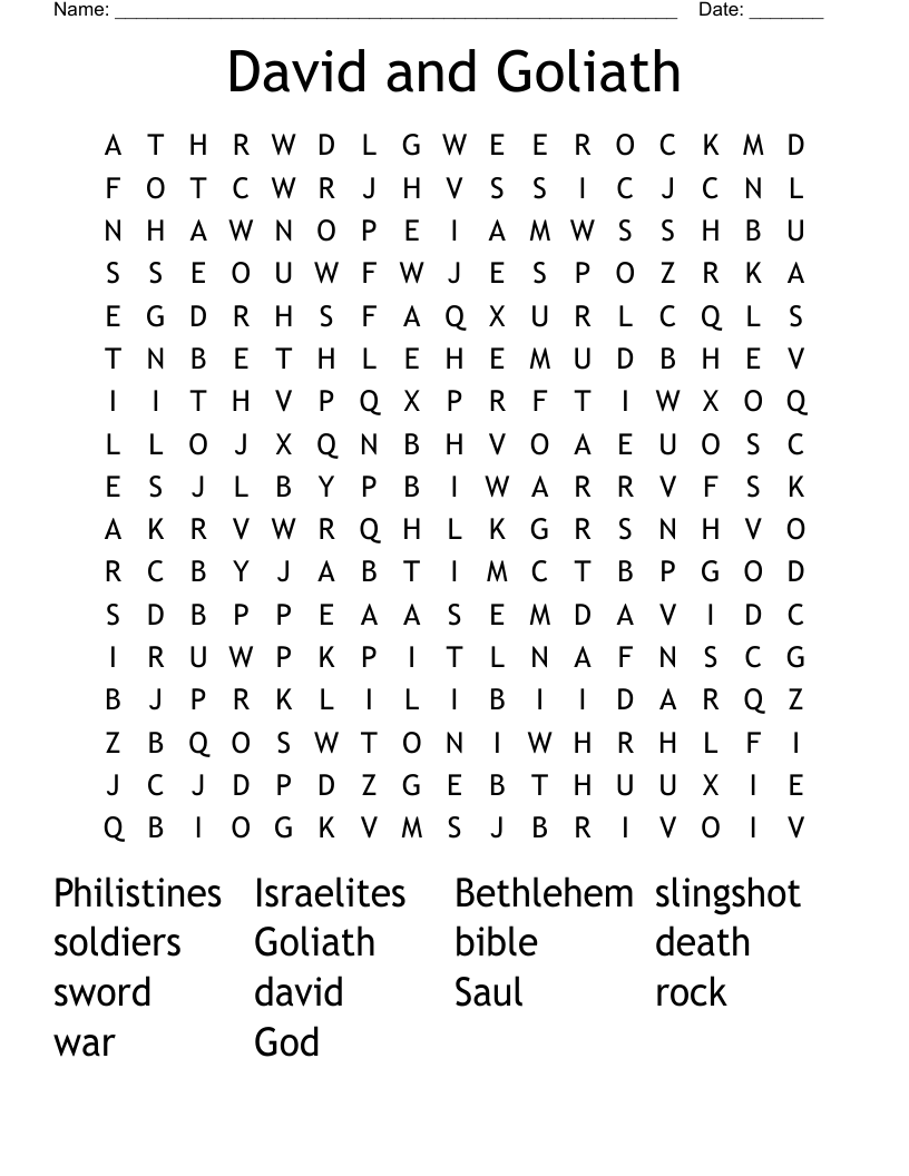 David and Goliath Word Search