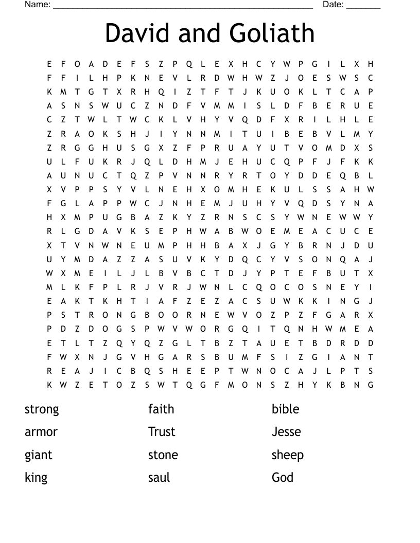 David and Goliath Word Search