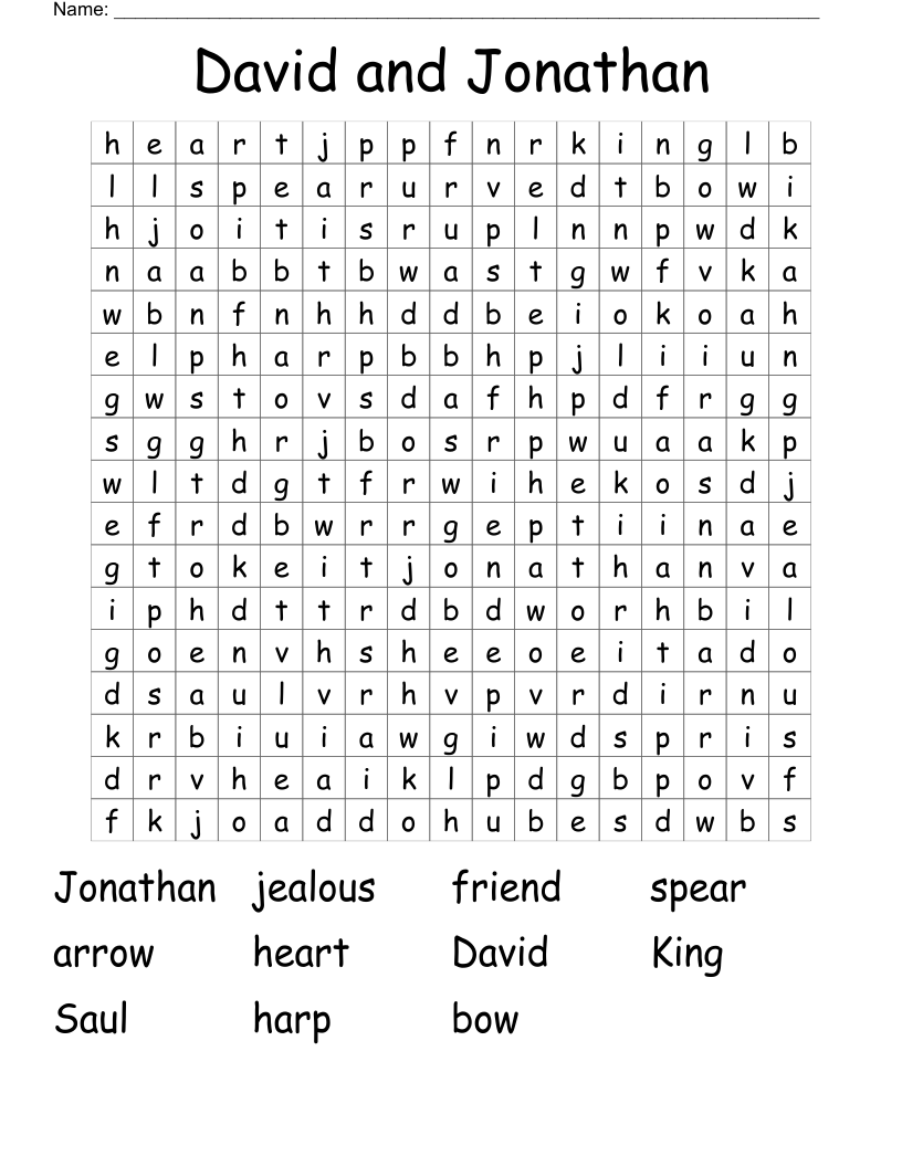David and Jonathan Word Search