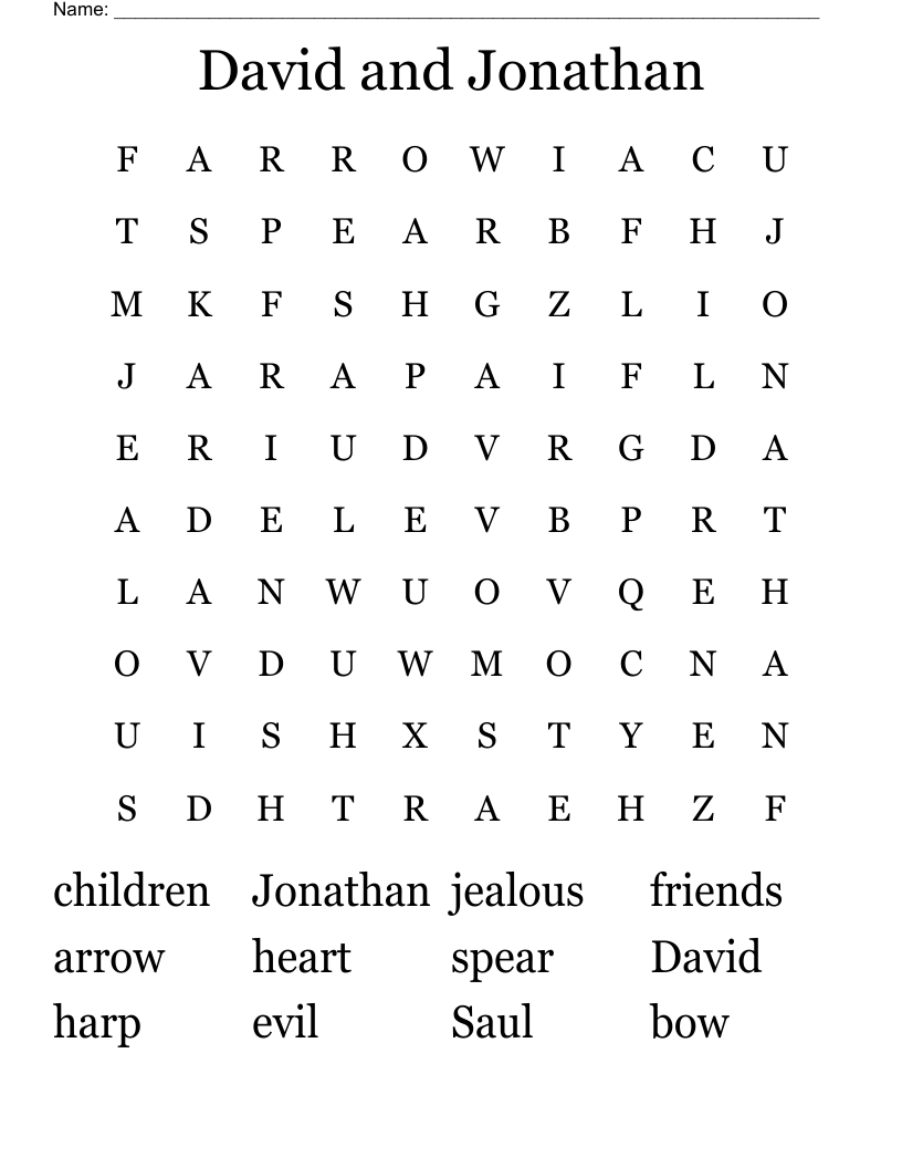 David and Jonathan Word Search