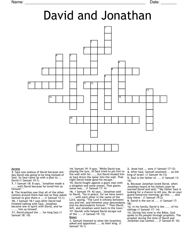 David and Jonathan  Crossword