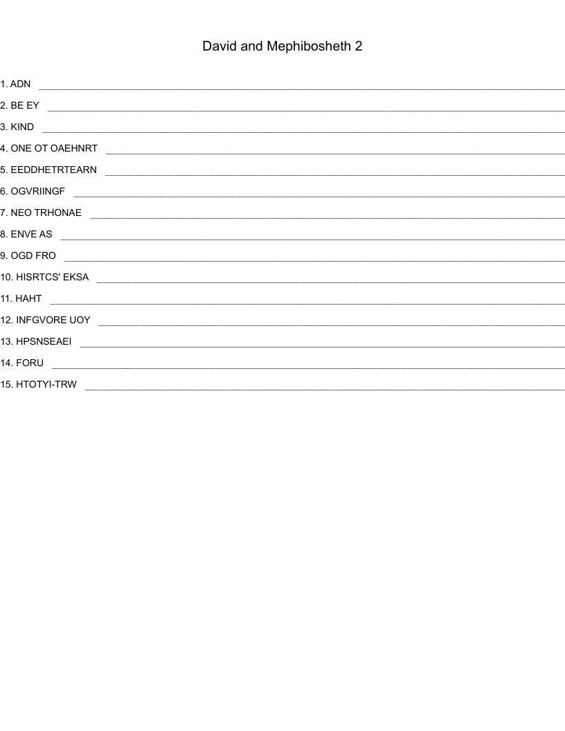 David and Mephibosheth                                                                                              2 Word Scramble