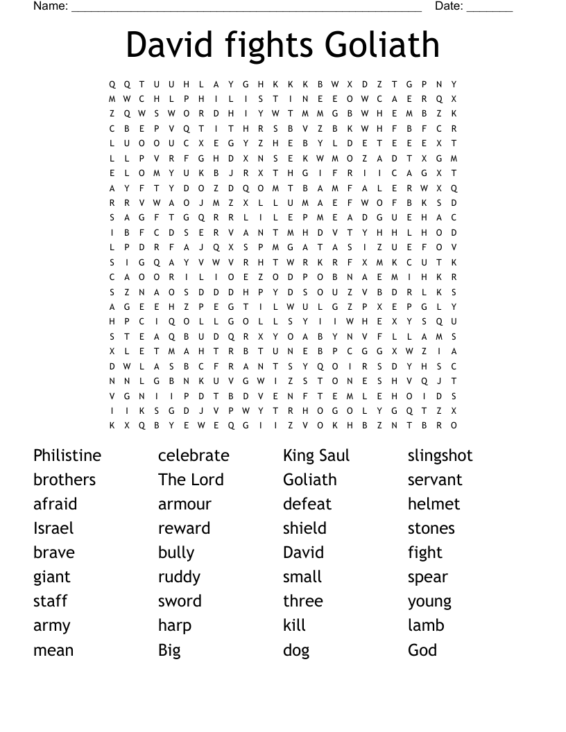 David fights Goliath Word Search