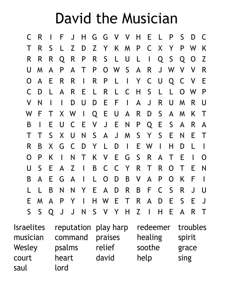 David the Musician Word Search