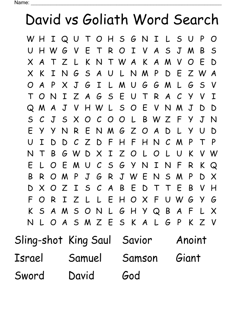 David vs Goliath Word Search