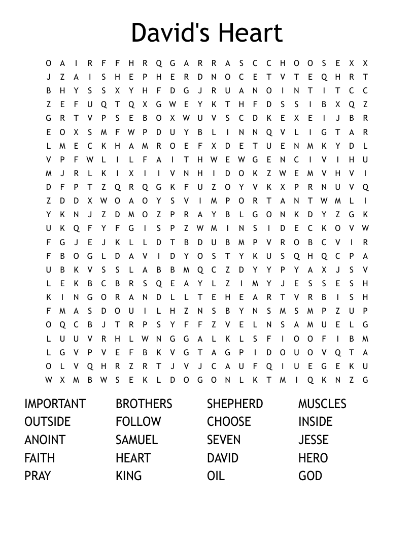 David's Heart Word Search