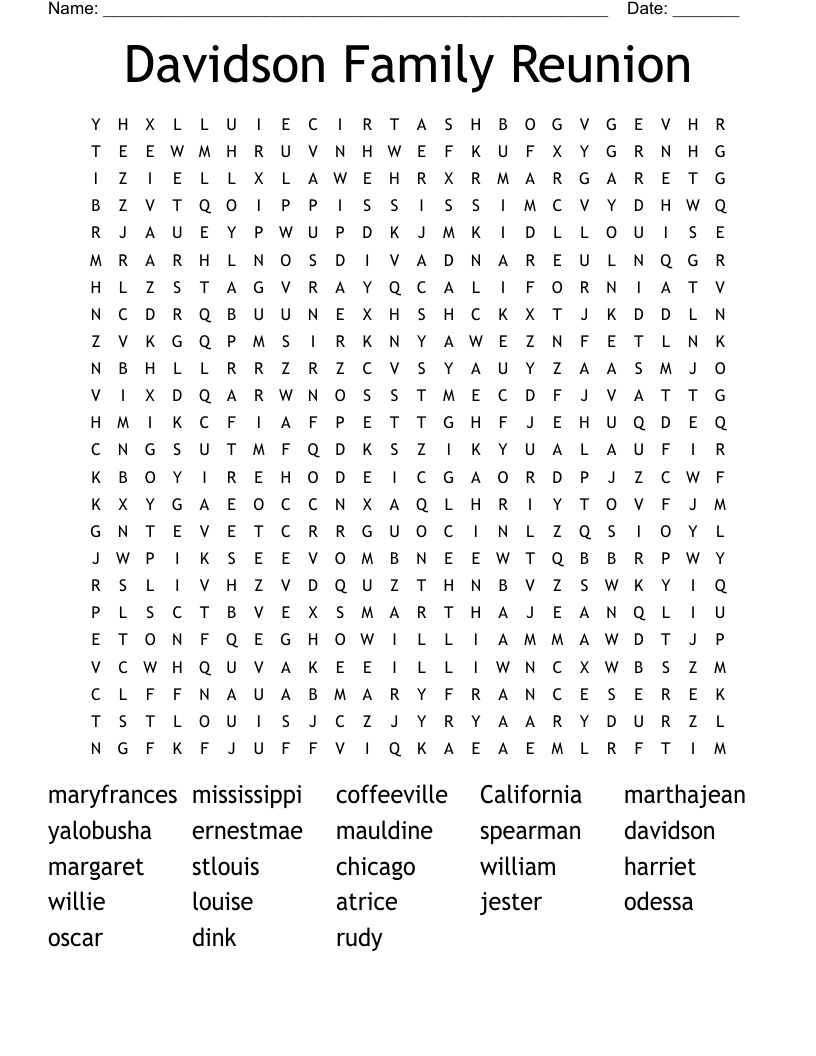 Davidson Family Reunion Word Search