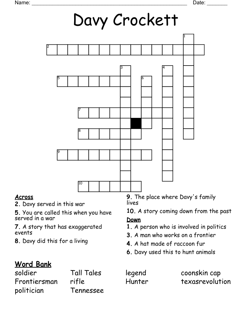 Davy Crockett Crossword