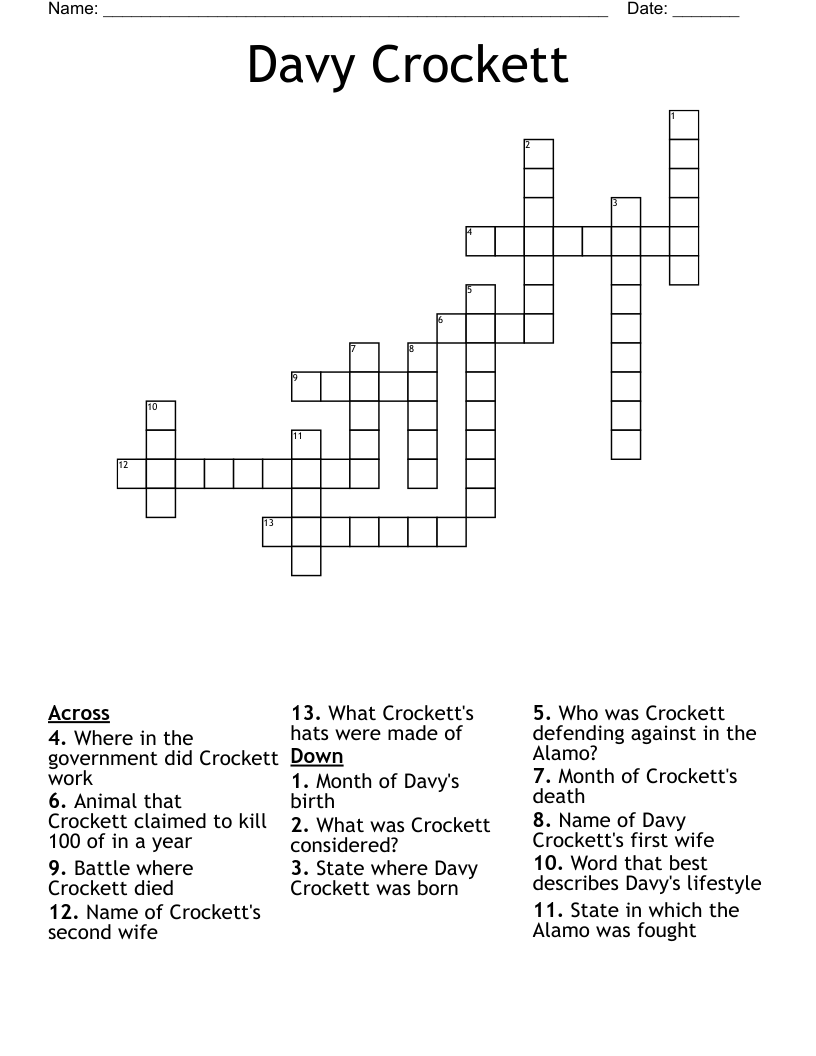 Davy Crockett Crossword