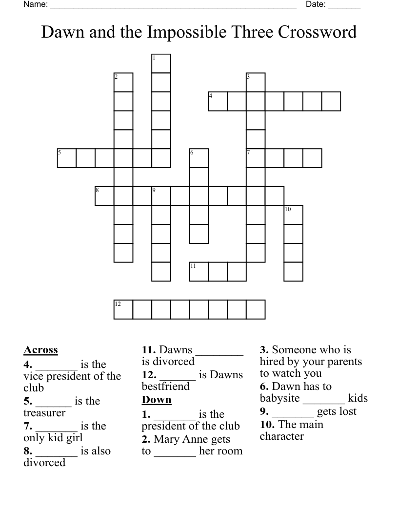 Dawn and the Impossible Three Crossword
