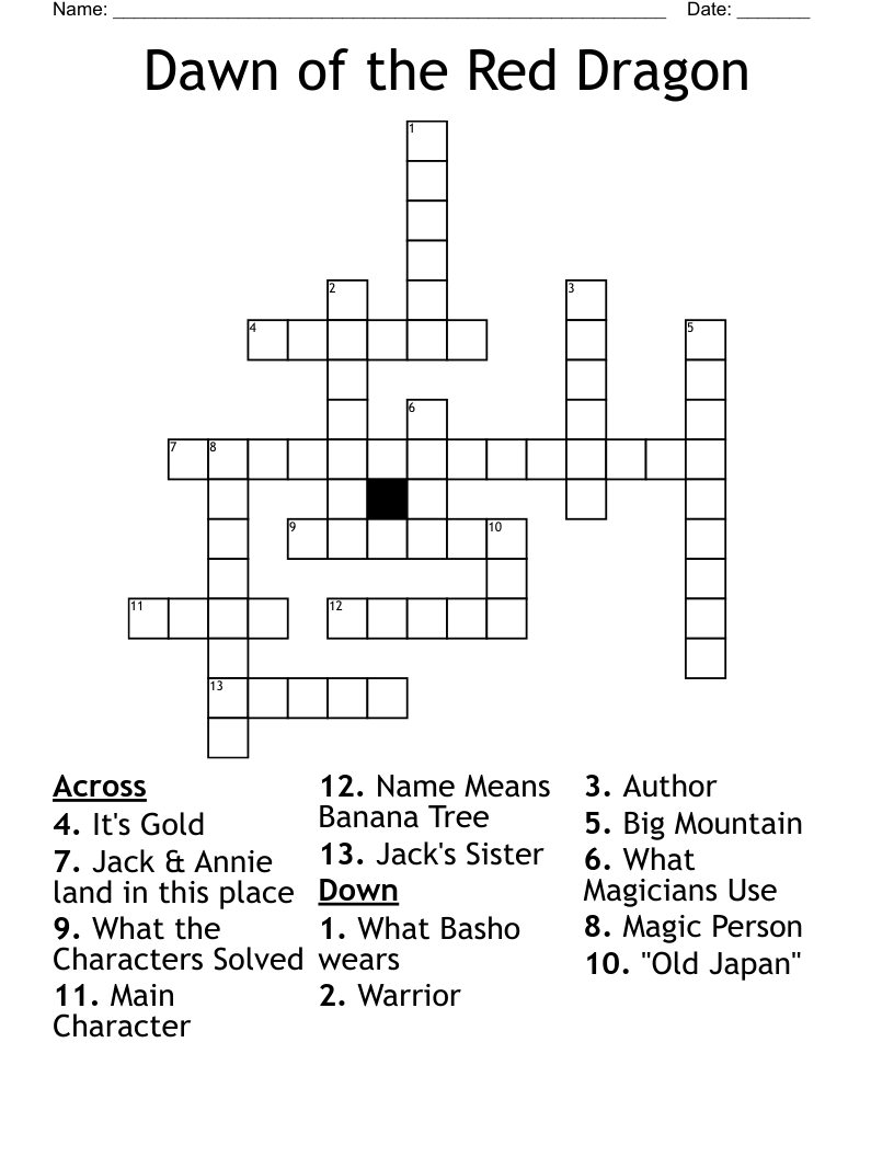 Dawn of the Red Dragon Crossword