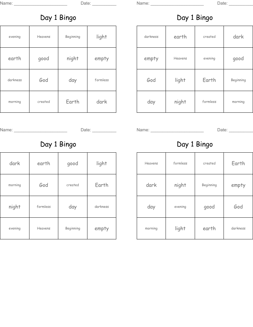 Day 1 Bingo