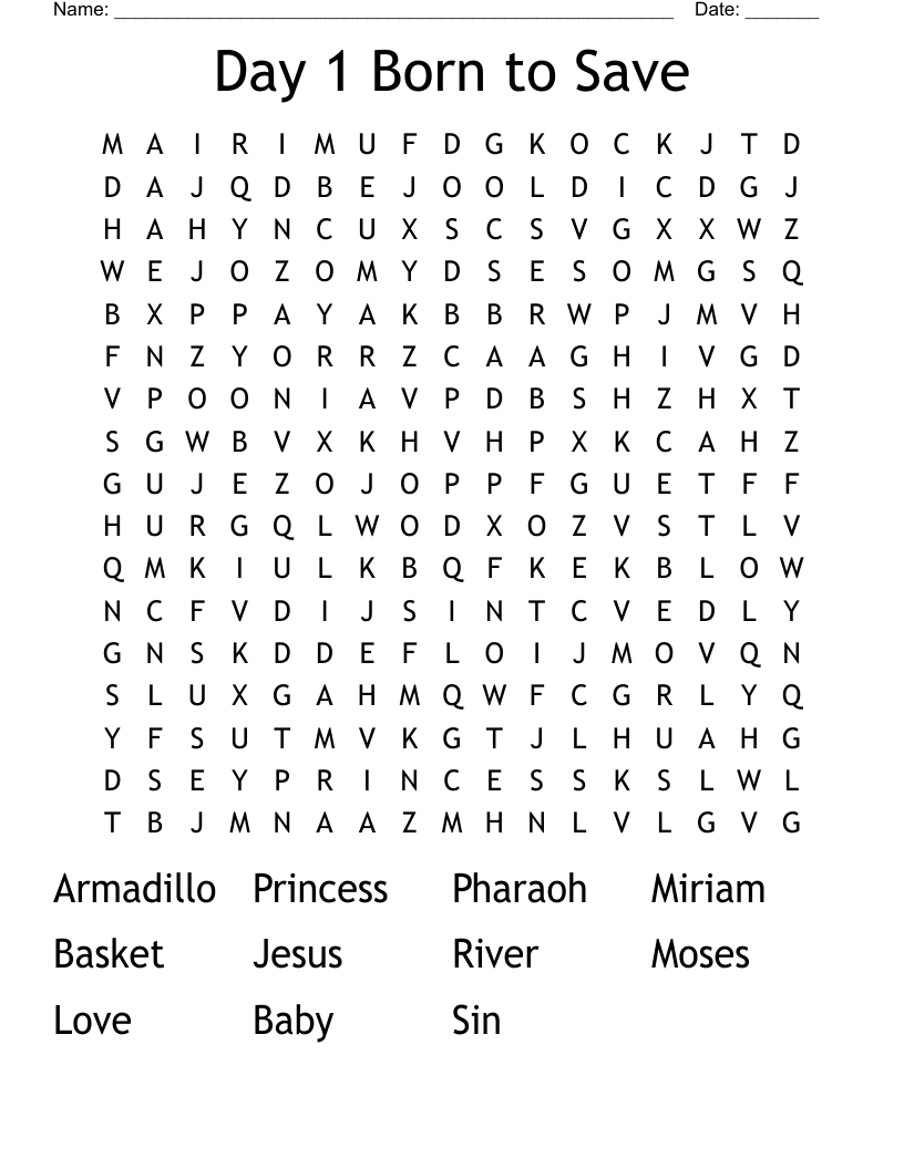 Day 1 Born to Save Word Search