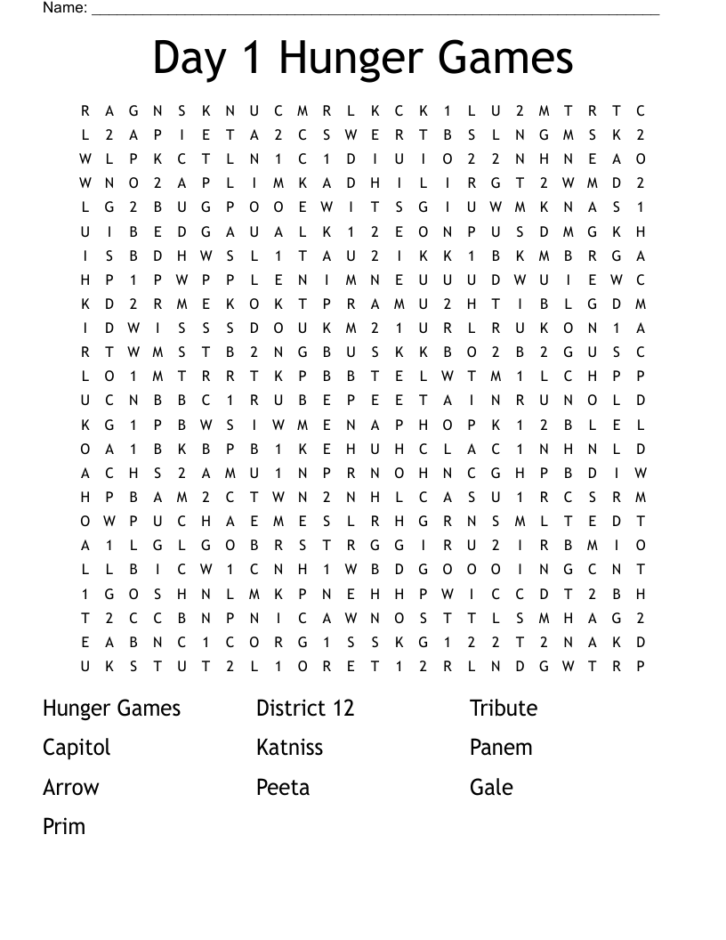 Day 1 Hunger Games Word Search