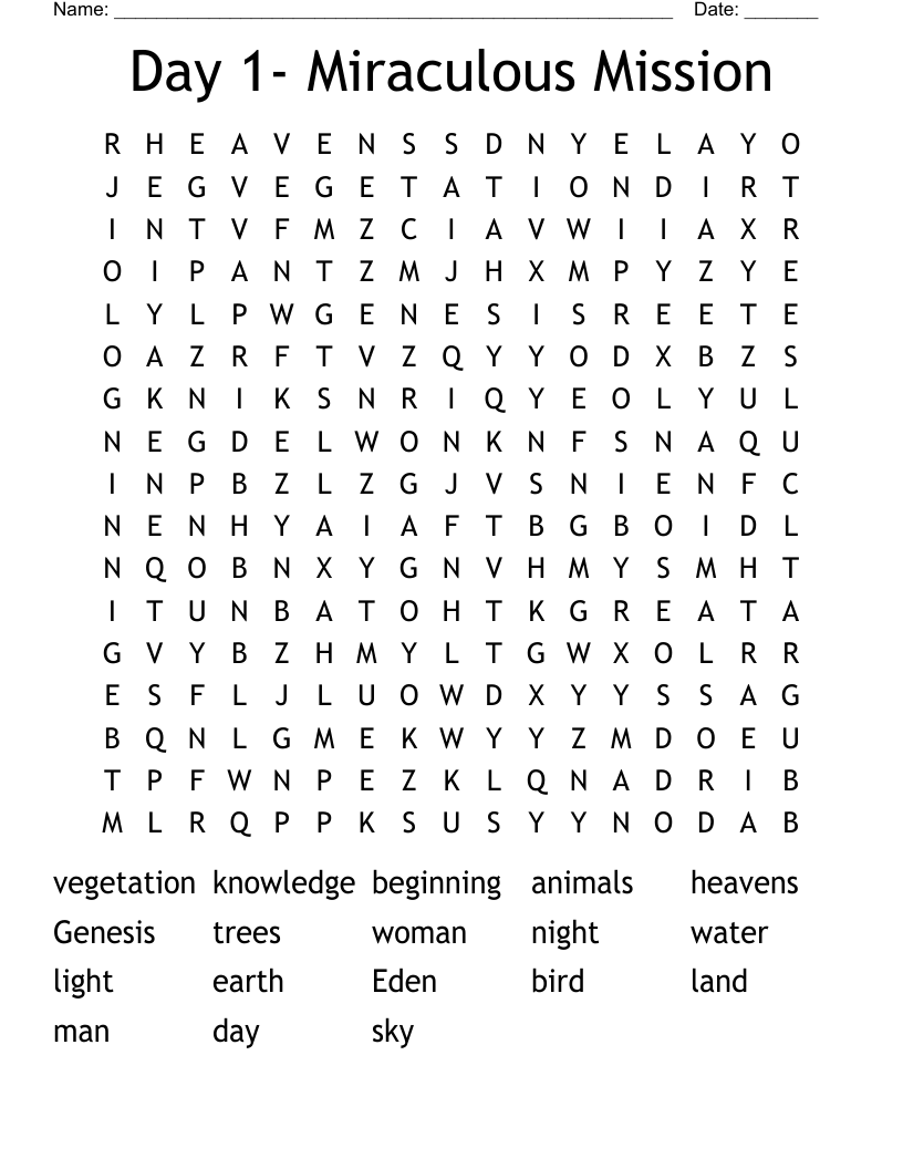 Day 1- Miraculous Mission Word Search