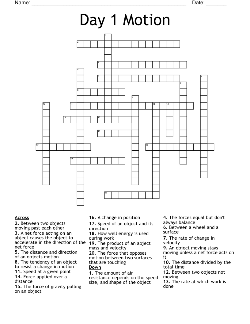 Day 1 Motion Crossword