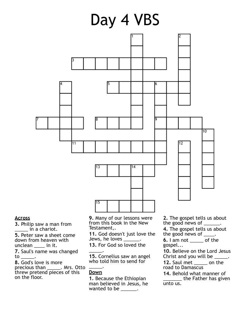 Day 4 VBS Crossword