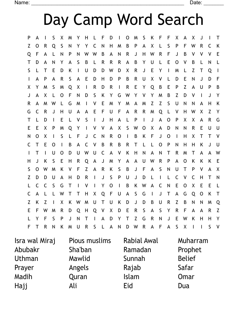 Day Camp Word Search