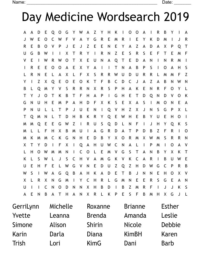 Day Medicine Wordsearch 2019