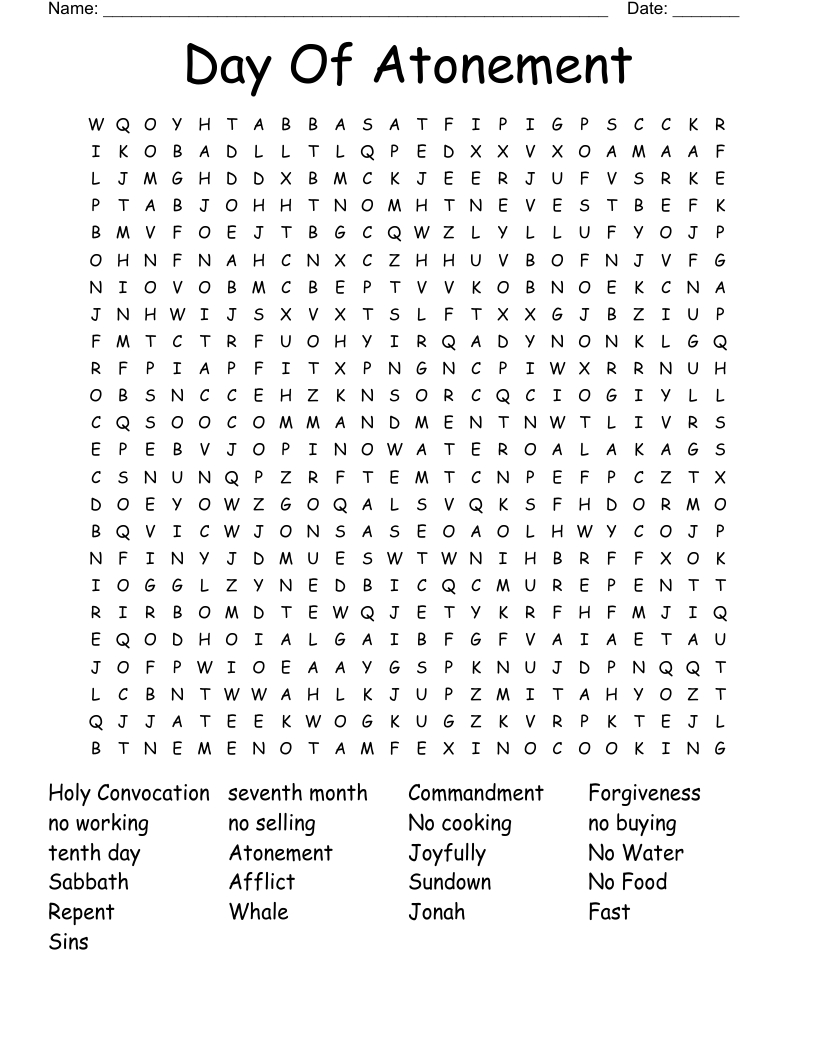 Day Of Atonement Word Search