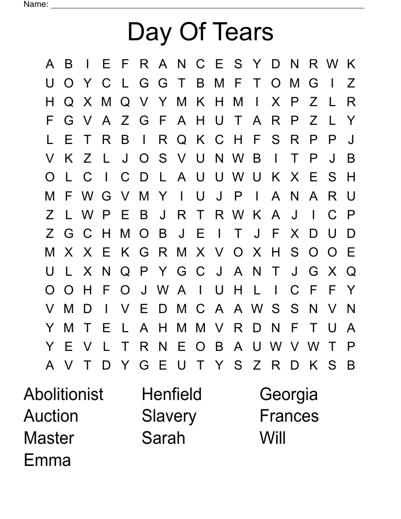 Day Of Tears Word Search