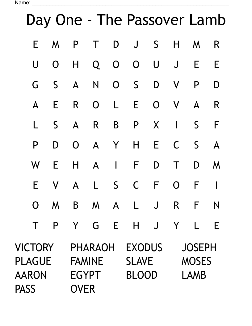 Day One - The Passover Lamb Word Search