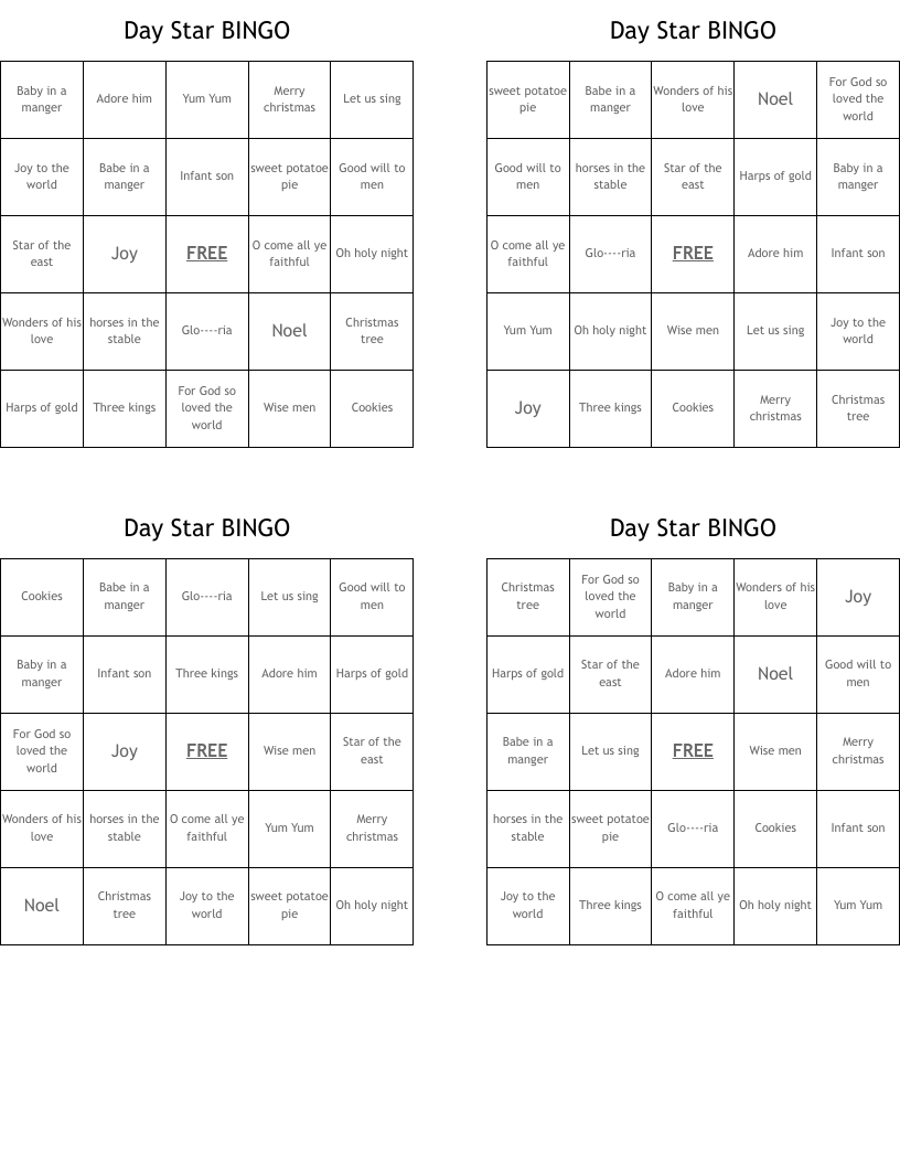 Day Star BINGO