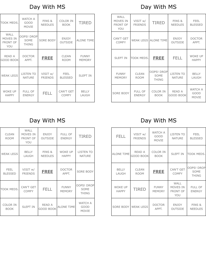 Day With MS Bingo Cards