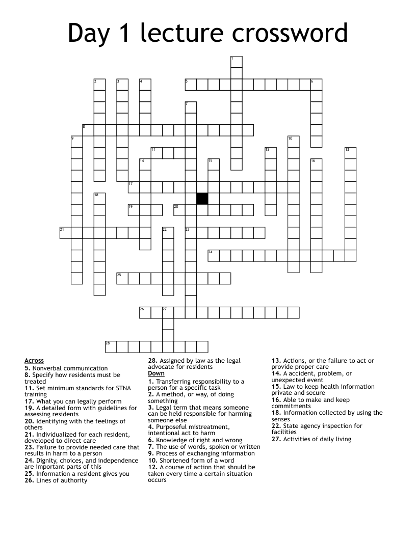 Day  1  lecture  crossword