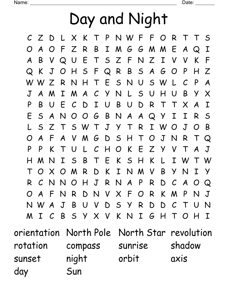 Day and Night Word Search