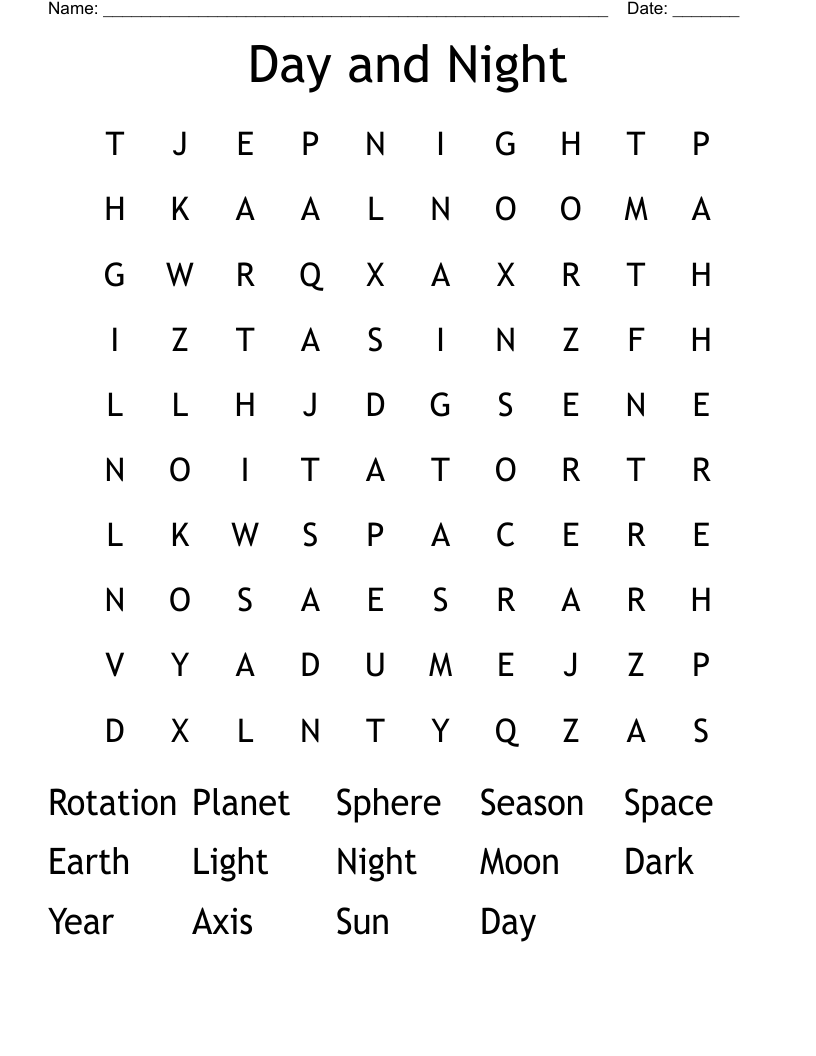 Day and Night Word Search