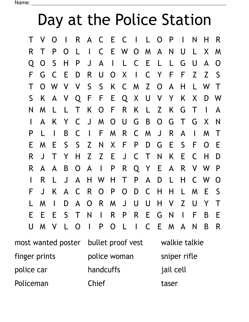 Day at the Police Station Word Search