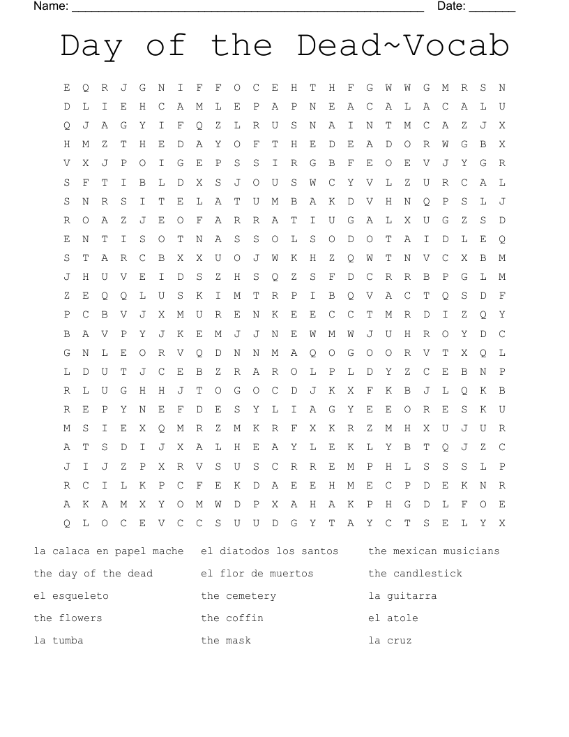 Day of the Dead~Vocab Word Search