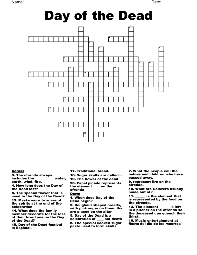 Day of the Dead Crossword