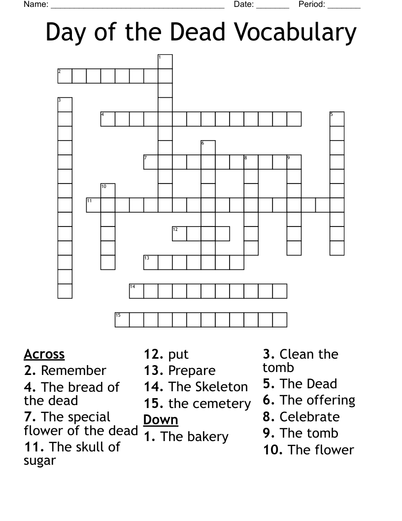 Day of the Dead Vocabulary  Crossword