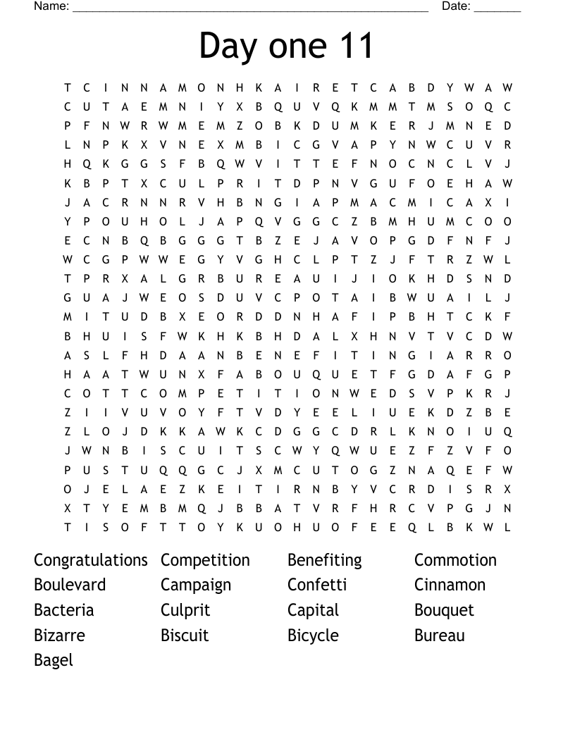 Day one 11 Word Search