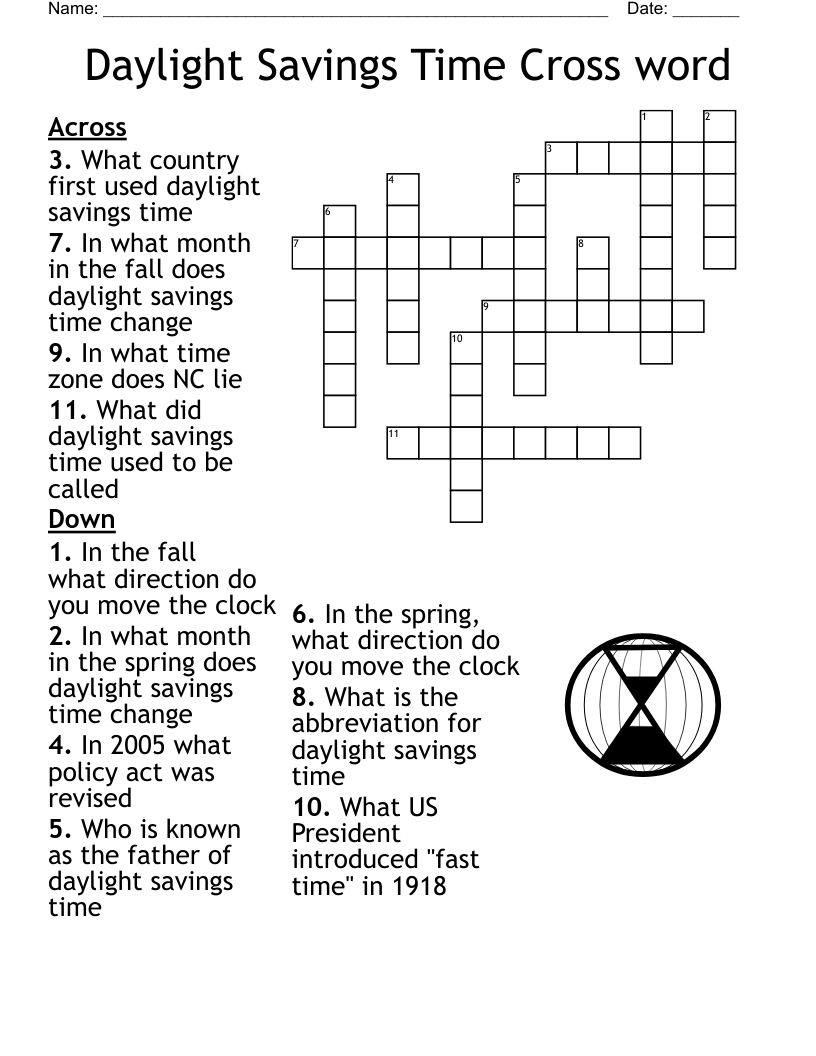 Daylight Savings Time Cross word