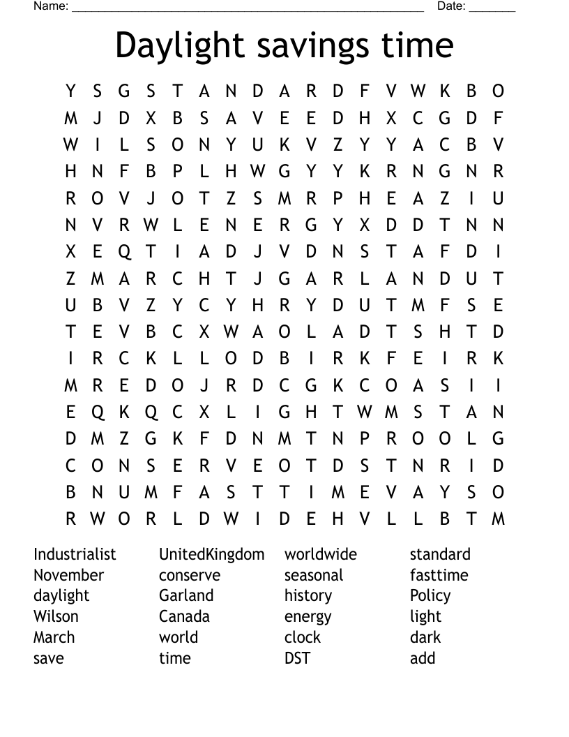 Daylight savings time Word Search